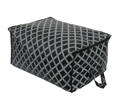 Heart Home Non-Woven Check Print 3 Pieces Underbed Storage Bag & 3 Pieces Saree Cover With Transparent Window, Pack of 6 (Black)