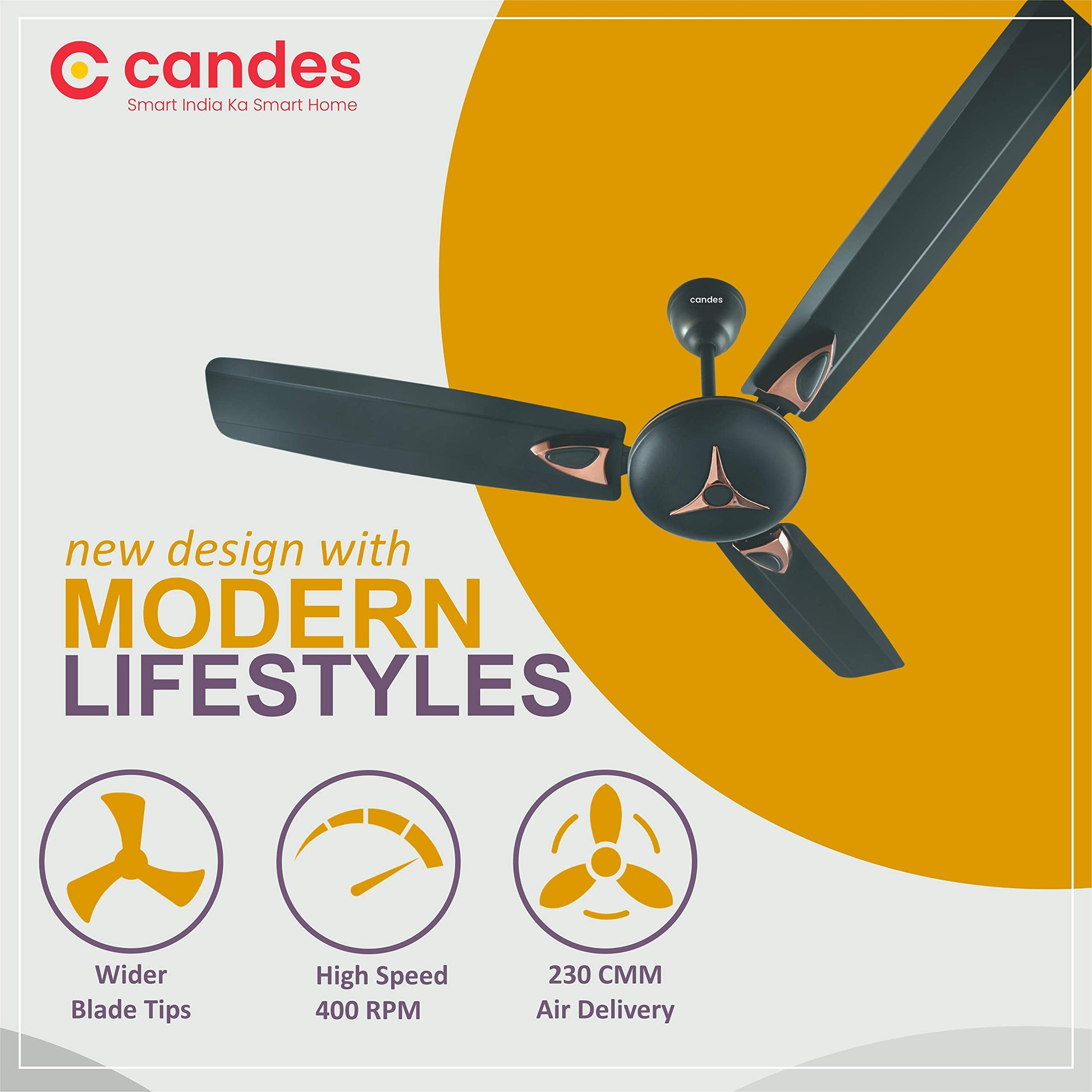 Candes Star 1200mm High-Speed Decorative Ceiling Fans for Home | BEE 3 Star Rated 405 RPM Anti-Dust | 2 Years Warranty (Coffee Brown) Pack of 1