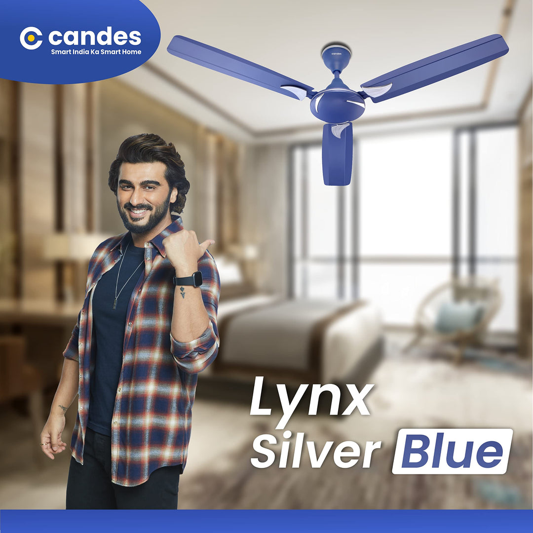 Candes IOT Lynx High Speed Anti dust Decorative 3 Star Rated Ceiling Fan 2 Yrs Warranty (Smart IOT With Remote) (1200MM, Silver Blue)