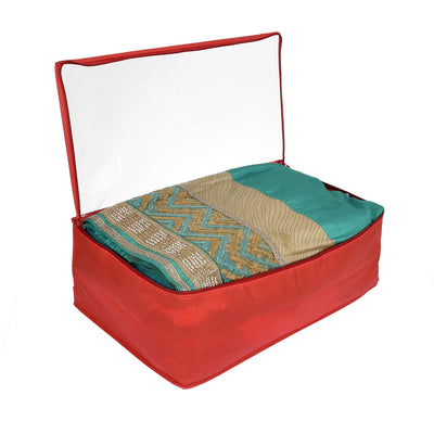 Kuber Industries Transparent Underbed Storage Cover/Lehenga Cover/Saree Cover/Gown Cover/Salwar Suit Cover For Women-Pack of 12 (Red)