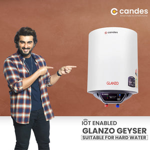 Candes 10 Litre IOT Enabled Glanzo Glassline ISI Approved Storage Electric Water Heater (Geyser) 5 Star Rated with Installation Kit & Special Anti Rust Body, White (2000 W)
