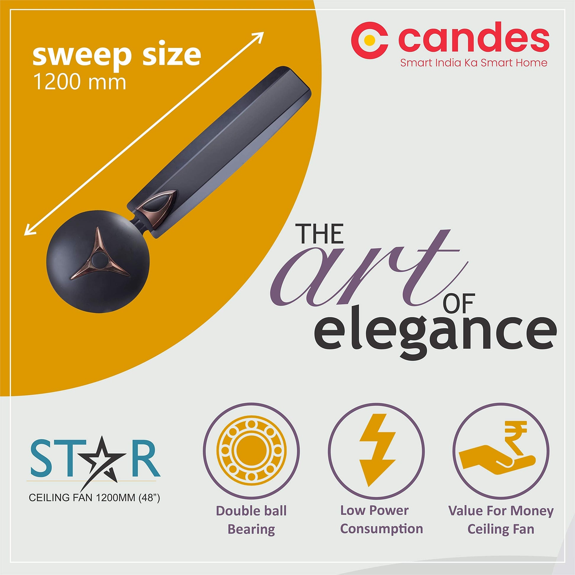 Candes Star 1200mm High-Speed Decorative Ceiling Fans for Home | BEE 3 Star Rated 405 RPM Anti-Dust | 2 Years Warranty (Coffee Brown) Pack of 1