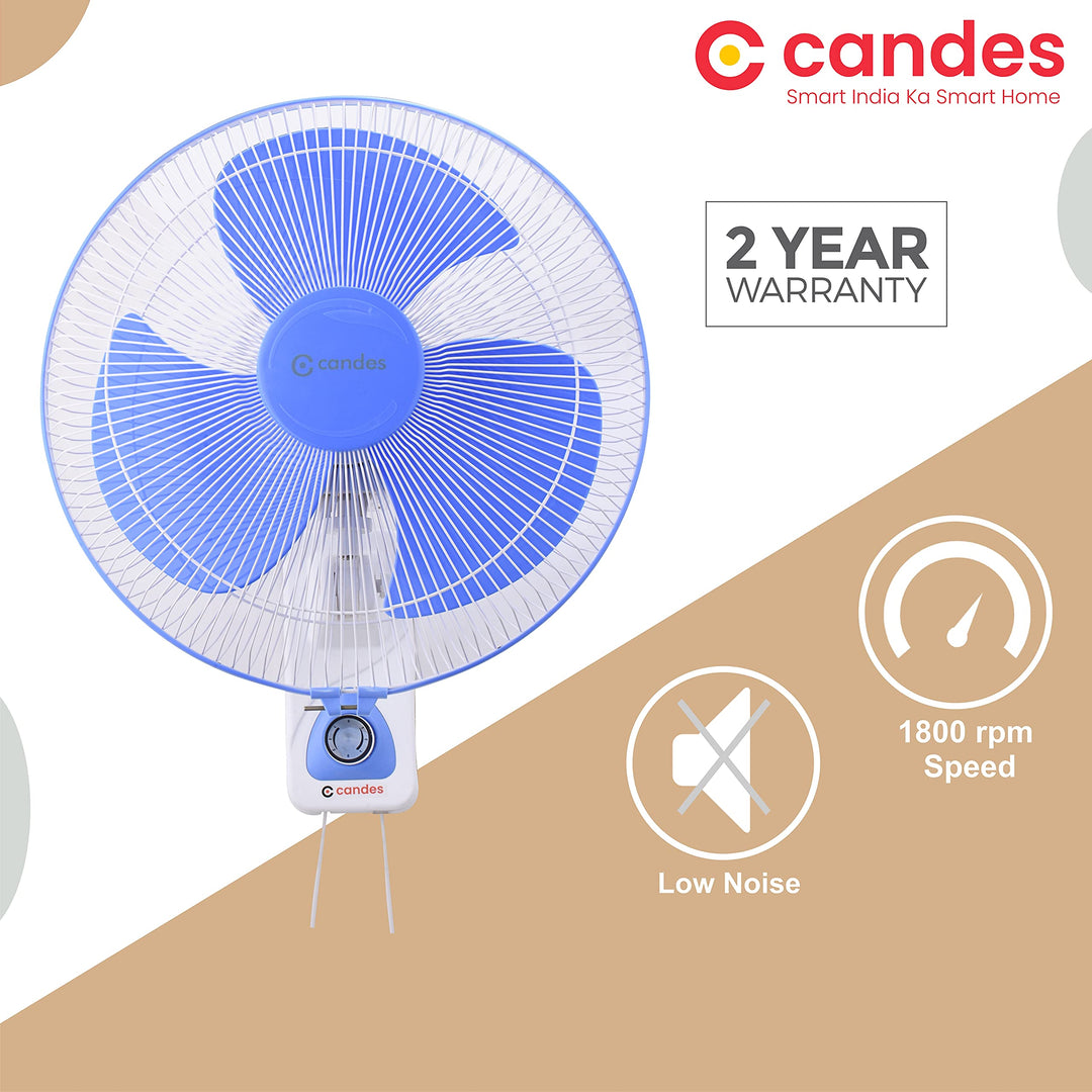 Candes Aura 3 Blade Automatic Oscillation Wall Fan With 2 Year Warranty (White Blue, 400mm)