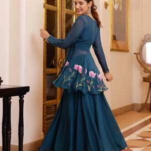 Kaasni Handpainted Organza Sharara Set