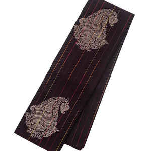 Dark Brown Handloom Soft Silk Saree With Stripes & Buttas
