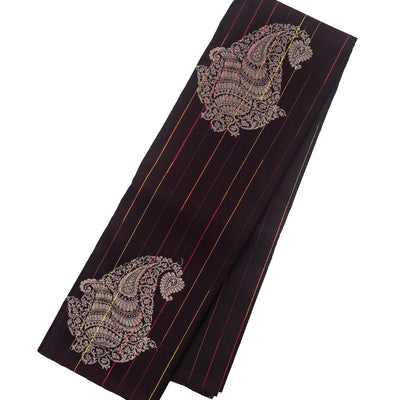 Dark Brown Handloom Soft Silk Saree With Stripes & Buttas
