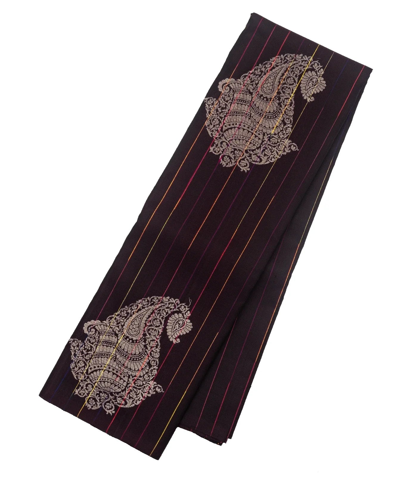 Dark Brown Handloom Soft Silk Saree With Stripes & Buttas