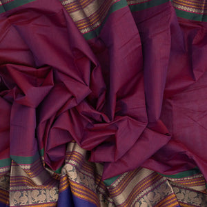 Magenta Handloom Kanchi Cotton Saree With Contrast Border