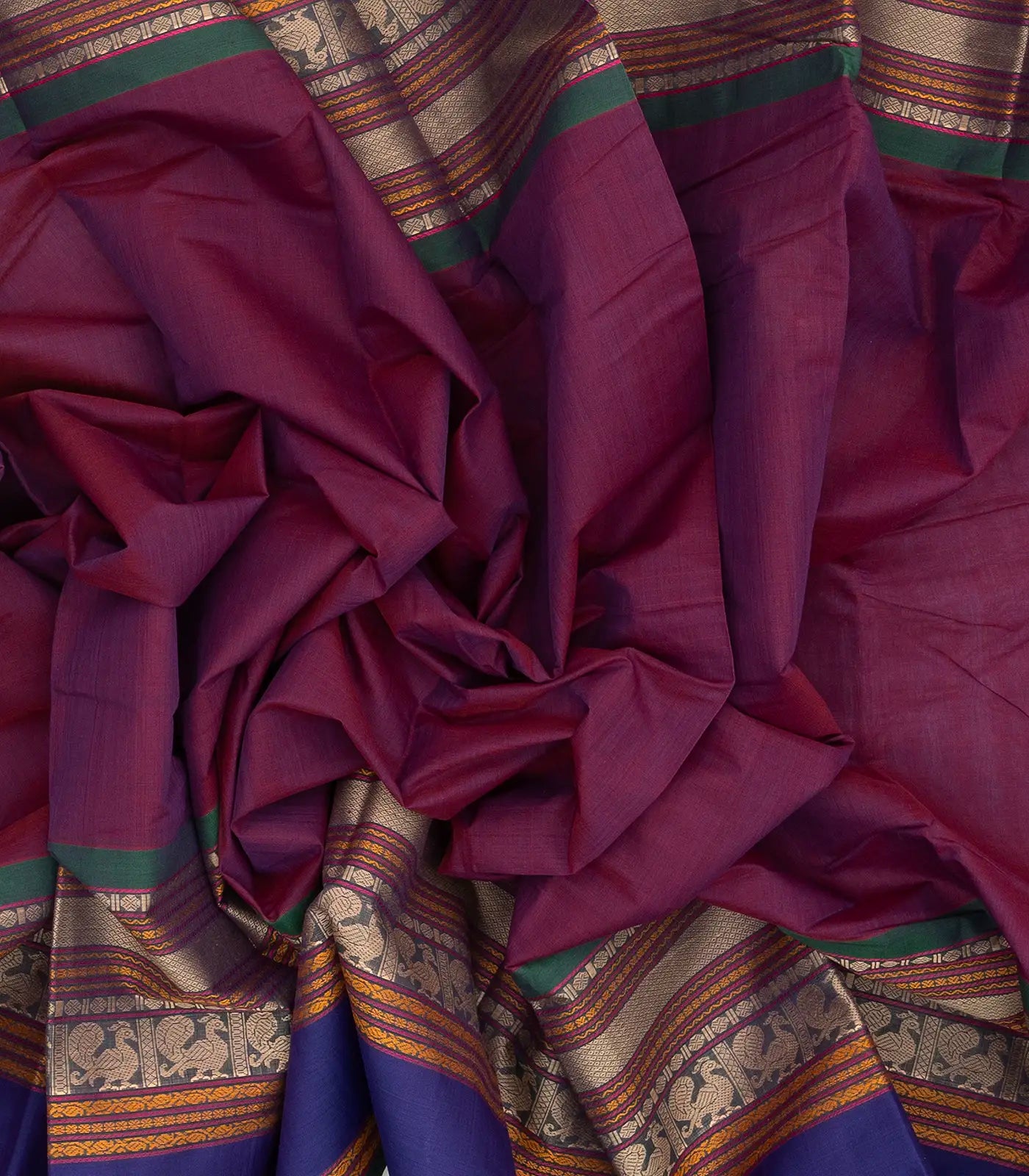 Magenta Handloom Kanchi Cotton Saree With Contrast Border