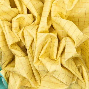 Yellow Handloom Chanderi Cotton Saree With Zari Checks