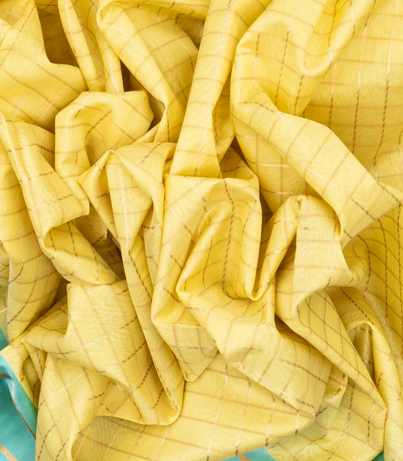 Yellow Handloom Chanderi Cotton Saree With Zari Checks