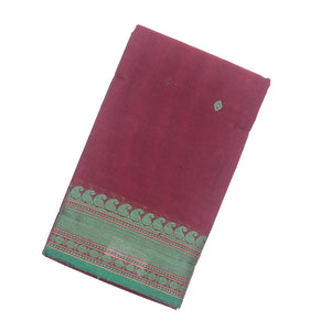 Burgundy Handloom Kanchi Cotton Saree With Diamond Motifs