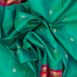 Sea Green Handloom Kanchipuram Korvai Silk Saree With Annam Buttas