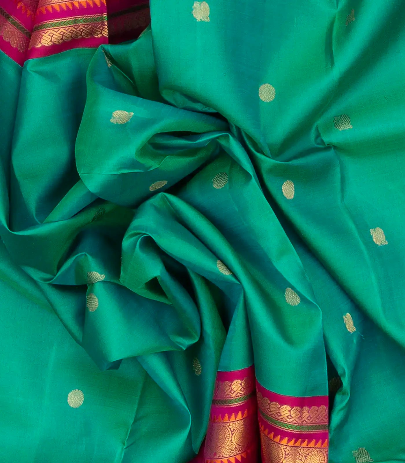 Sea Green Handloom Kanchipuram Korvai Silk Saree With Annam Buttas