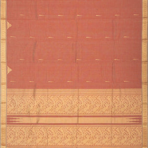 Dark Peach Handloom Kanchi Cotton Saree With Kamalam Buttas
