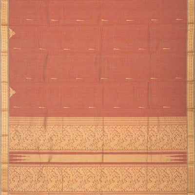 Dark Peach Handloom Kanchi Cotton Saree With Kamalam Buttas