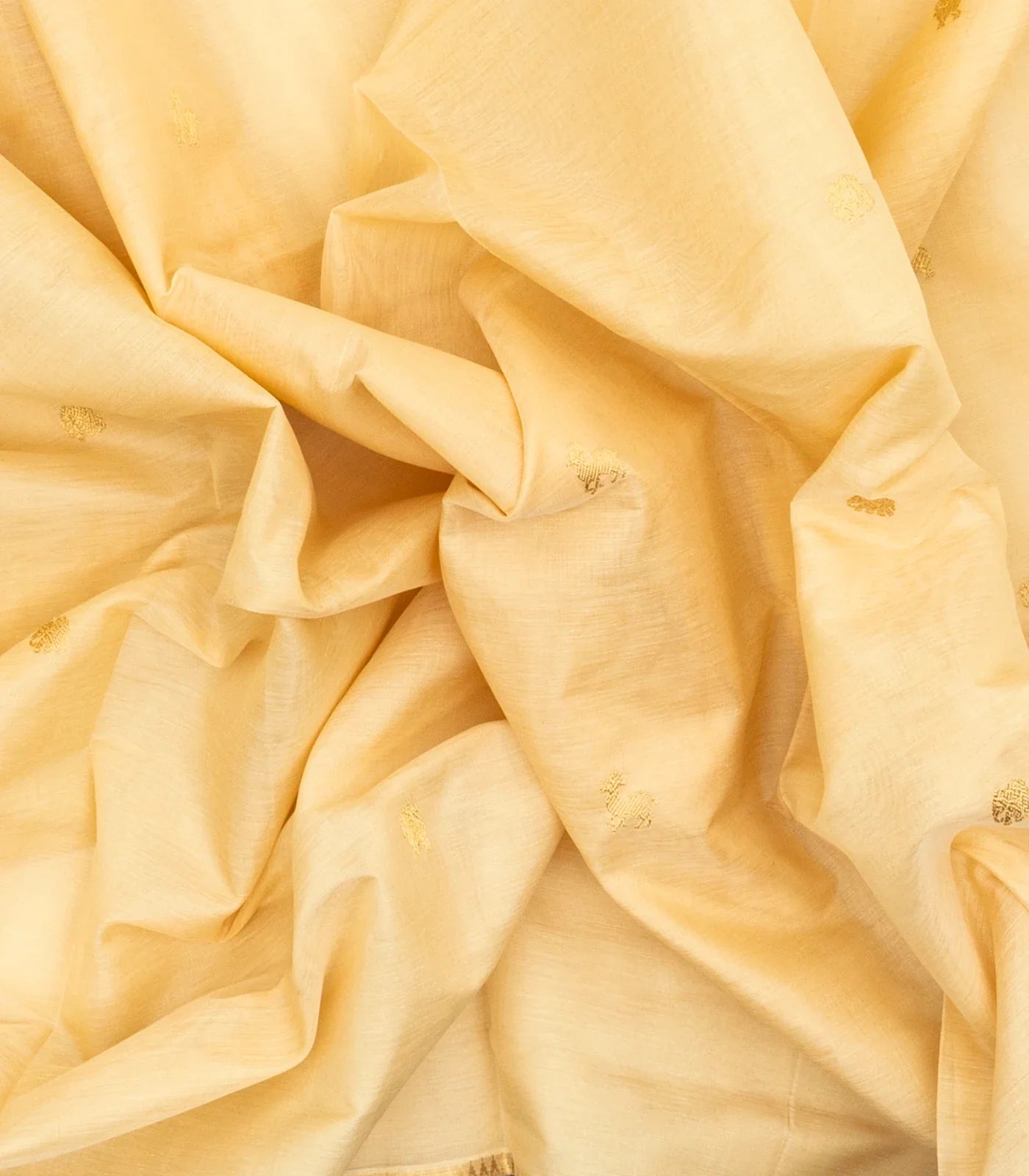 Cream Handloom Silk Cotton Saree With Elephant Buttas