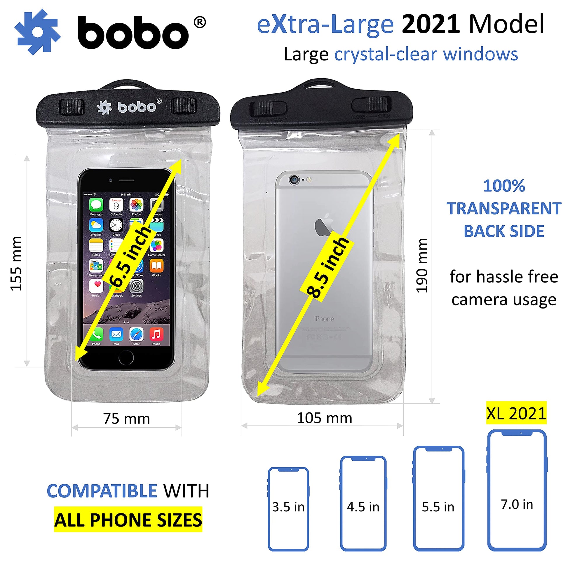 BOBO Universal Waterproof Pouch (Big Size) Cellphone Dry Bag Case for Smartphone – Transparent (Pack of 1)