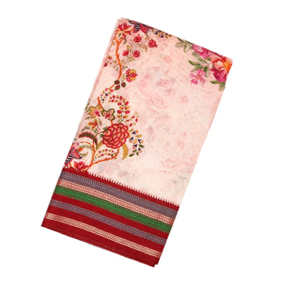 Baby Pink Chanderi Cotton Saree With Printed Floral Motifs