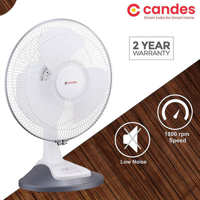 Candes Desker Table Fan for Cooling with Automatic Oscillation (400 MM) 80W (White Silver)