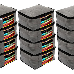 Heart Home Non-Woven Lining Print Saree Organizer|Wardrobe Organizers With Transparent Window, Zipper, Set of 12 (Gray)