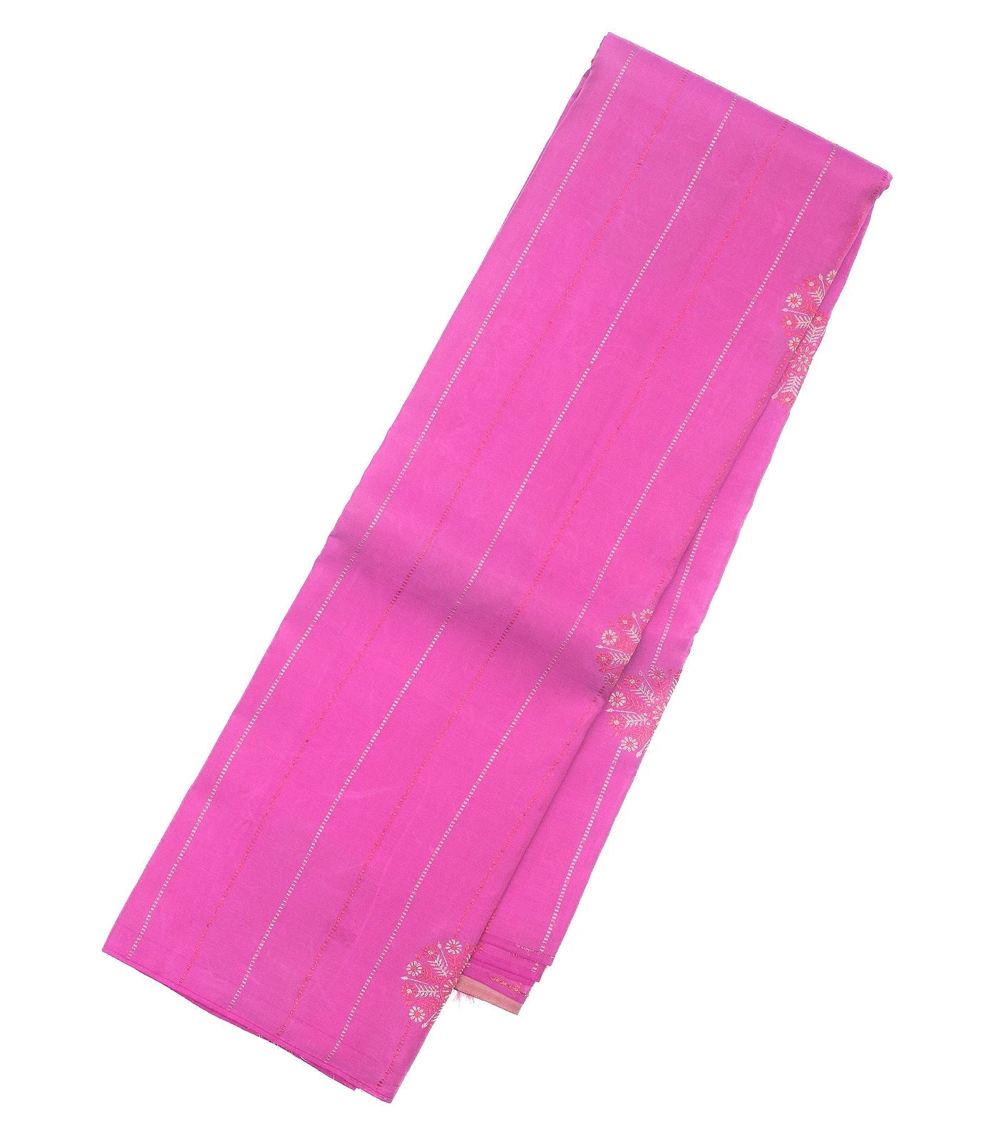 Bubblegum Pink Silk Saree With Zari Stripes & Buttas