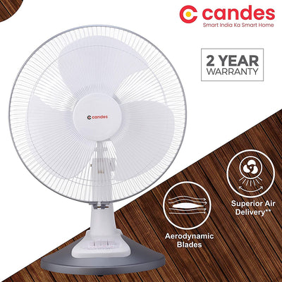 Candes Desker Table Fan for Cooling with Automatic Oscillation (400 MM) 80W (White Silver)