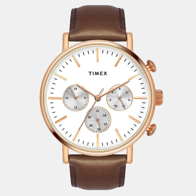 Fashion Men Quartz White Dial Chronograph Leather Watch TWEG20005