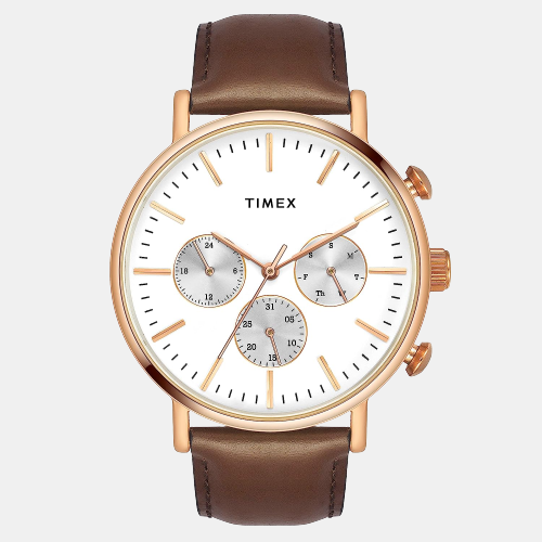 Fashion Men Quartz White Dial Chronograph Leather Watch TWEG20005