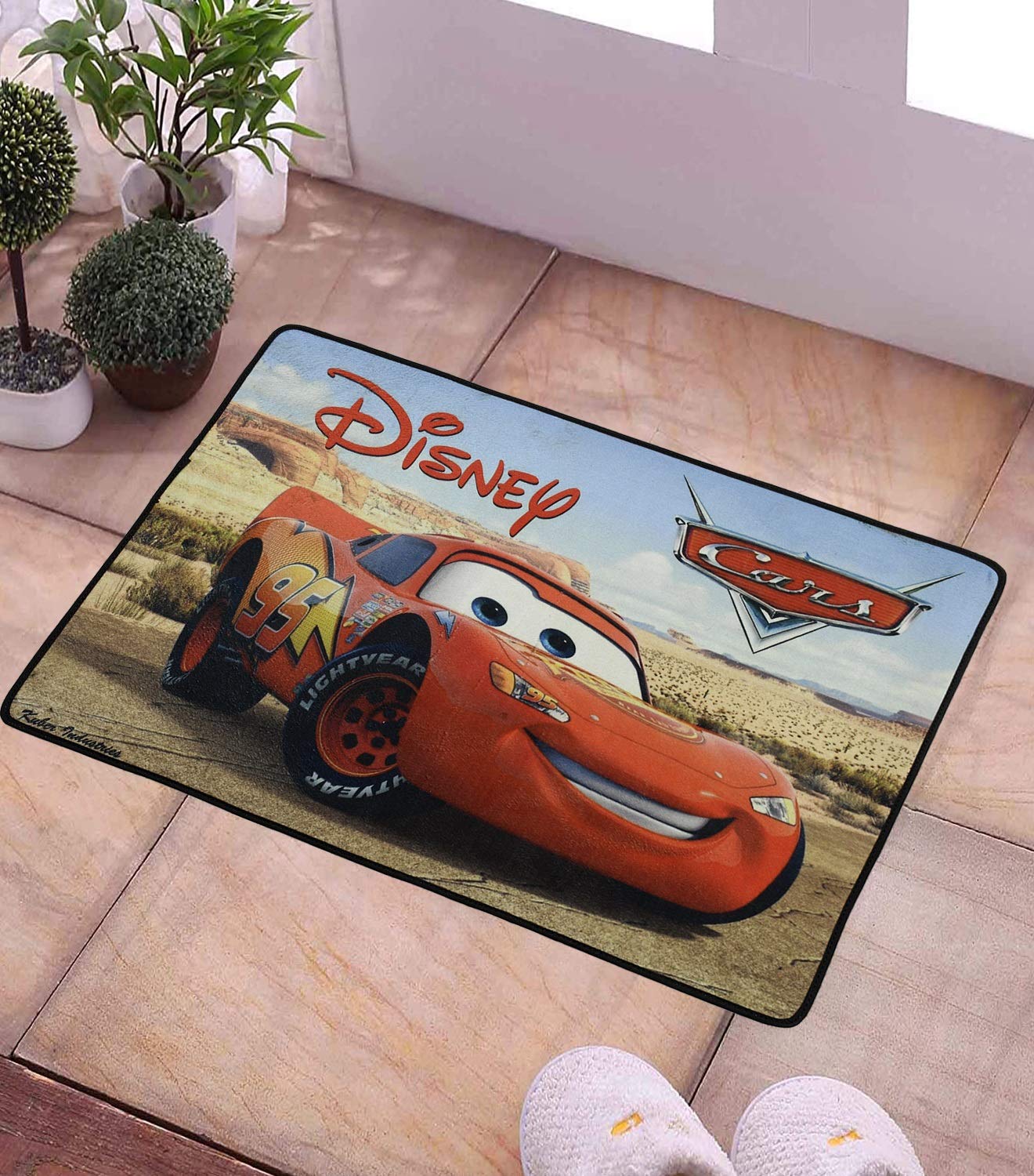 Kuber Industries Disney Mickey Mouse Cars 2 Pieces Anti-Slip Door Mat 23"x15" (Maroon & Brown) - CTKTC46066