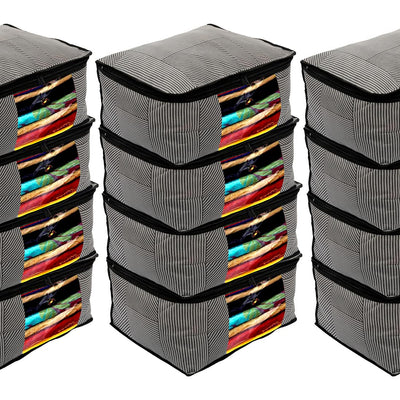 Kuber Industries Non-Woven Lining Print Saree Organizer|Wardrobe Organizers With Transparent Window, Zipper, Set of 12 (Gray)
