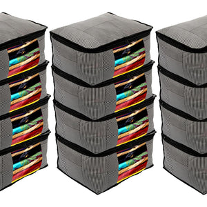 Kuber Industries Non-Woven Lining Print Saree Organizer|Wardrobe Organizers With Transparent Window, Zipper, Set of 12 (Gray)