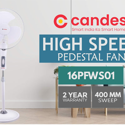 Candes Platine 400mm 3 Blade Automatic Oscillation Pedestal Fan With 2 Years Warranty (White Silver)