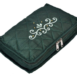 Kuber Industries Embroidery Design 2 Pieces Satin Jewellery Pouch Cum Makeup Kit (Green)- KUBMART02519