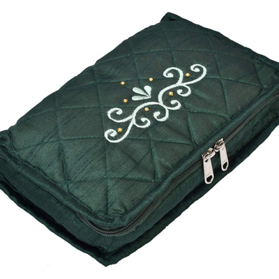 Kuber Industries Embroidery Design 2 Pieces Satin Jewellery Pouch Cum Makeup Kit (Green)- KUBMART02519
