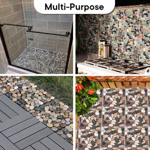 Cheston Tiles for Floor with Interlocking I Pebble Floor Tiles I Weather & Water Resistant I Tiles for Garden, Balcony & Poolside I 12" X 12" Deck Tiles (Set of 1, Multi-colour Stones)