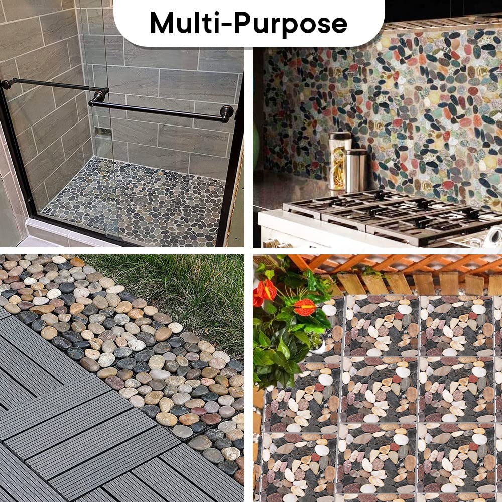 Cheston Tiles for Floor with Interlocking I Pebble Floor Tiles I Weather & Water Resistant I Tiles for Garden, Balcony & Poolside I 12" X 12" Deck Tiles (Set of 1, Multi-colour Stones)