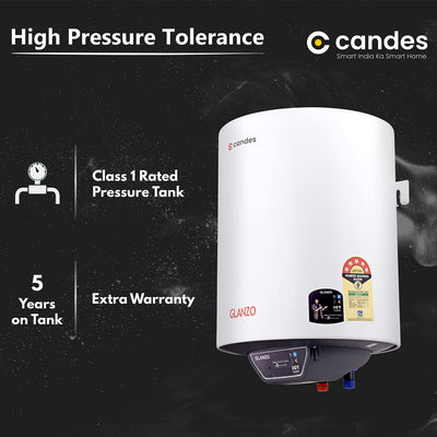 Candes 10 Litre IOT Enabled Glanzo Glassline ISI Approved Storage Electric Water Heater (Geyser) 5 Star Rated with Installation Kit & Special Anti Rust Body, White (2000 W)