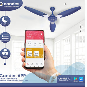 Candes Florence 1200mm/48Inch High Speed Decorative 5 Star Rated Ceiling Fan 400 RPM With 2 Yrs Warranty (Smart IOT With Remote) Silver Blue