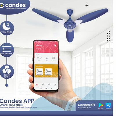 Candes Florence 1200mm/48Inch High Speed Decorative 5 Star Rated Ceiling Fan 400 RPM With 2 Yrs Warranty (Smart IOT With Remote) Silver Blue