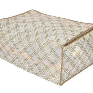 Kuber Industries Metalic Checkered Print 2 Piece Non Woven Fabric Saree Cover Set with Transparent Window, Extra Large (Ivory)-KUBMART16502