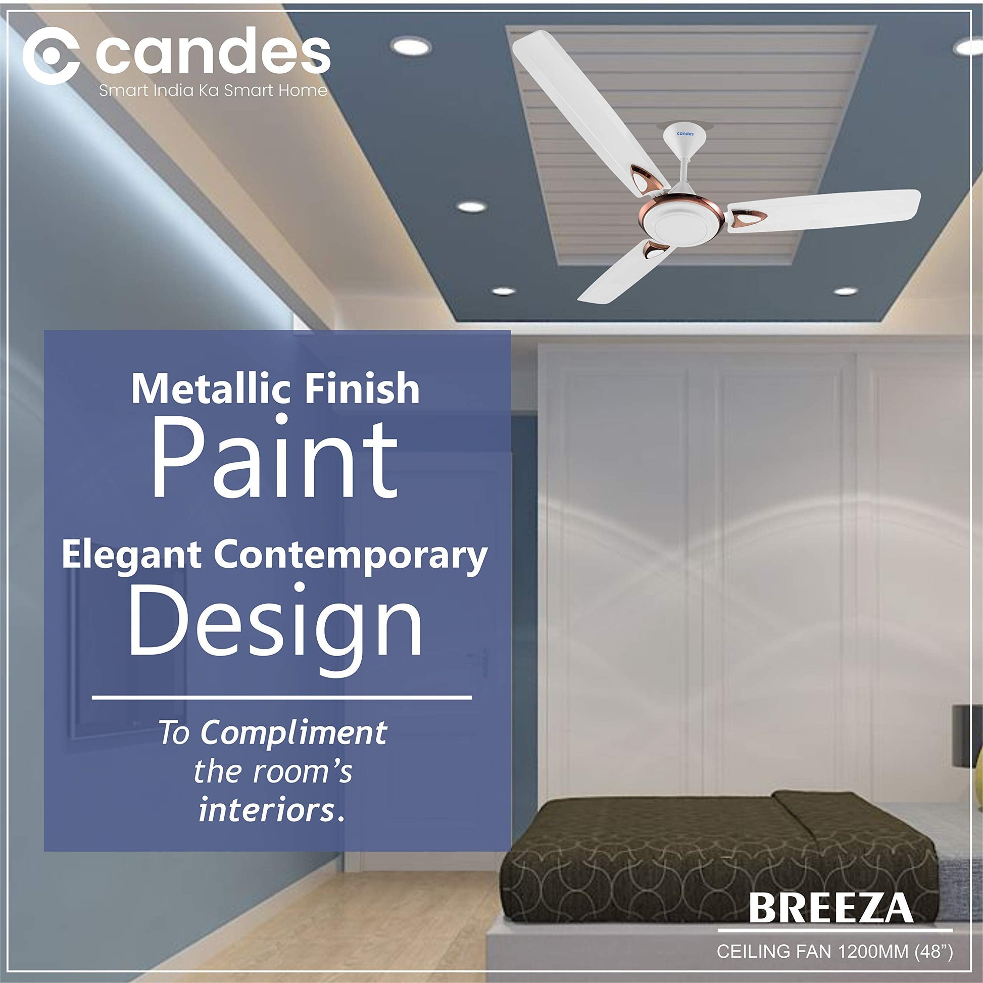 Candes Breeza 1200mm/48 inch High Speed Anti dust Decorative 5 Star Rated Ceiling Fan 400 RPM with 3 Years Warranty (Pack of 1,Coffee Brown) (White, Pack of 2)