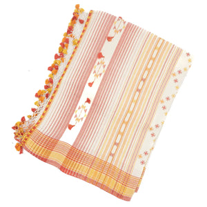 Off White Handloom Bhujodi Cotton Saree With Red Stripes