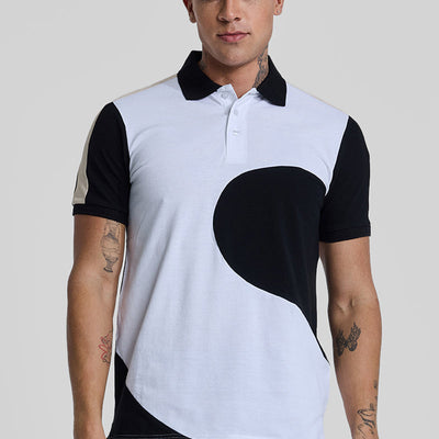 White Colourblocked Polo T-Shirt