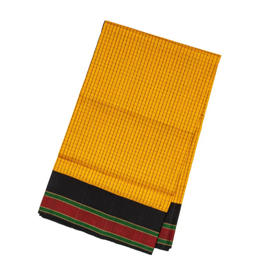 Mustard Handloom Soft Silk Saree With Checks & Contrast Border
