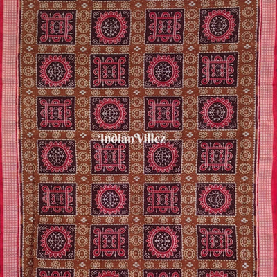 Rust Maroon Odisha Ikat Sambalpuri Silk Saree