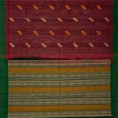 Maroon Handloom Rasipuram Cotton Saree With Floral Buttas