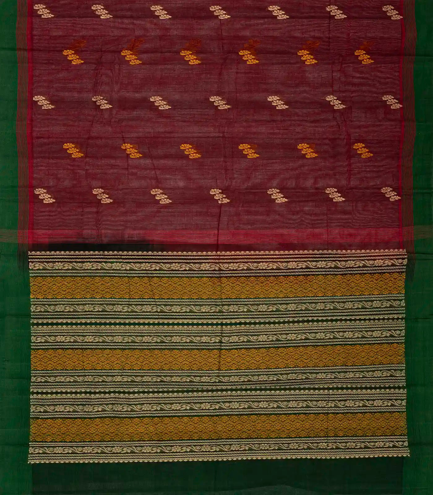 Maroon Handloom Rasipuram Cotton Saree With Floral Buttas
