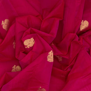 Hot Pink Handloom Kanchi Cotton Saree With Annam Buttas