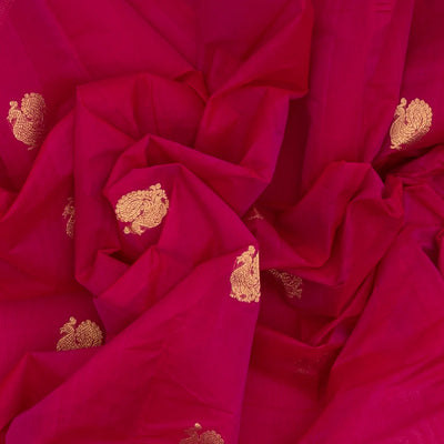 Hot Pink Handloom Kanchi Cotton Saree With Annam Buttas